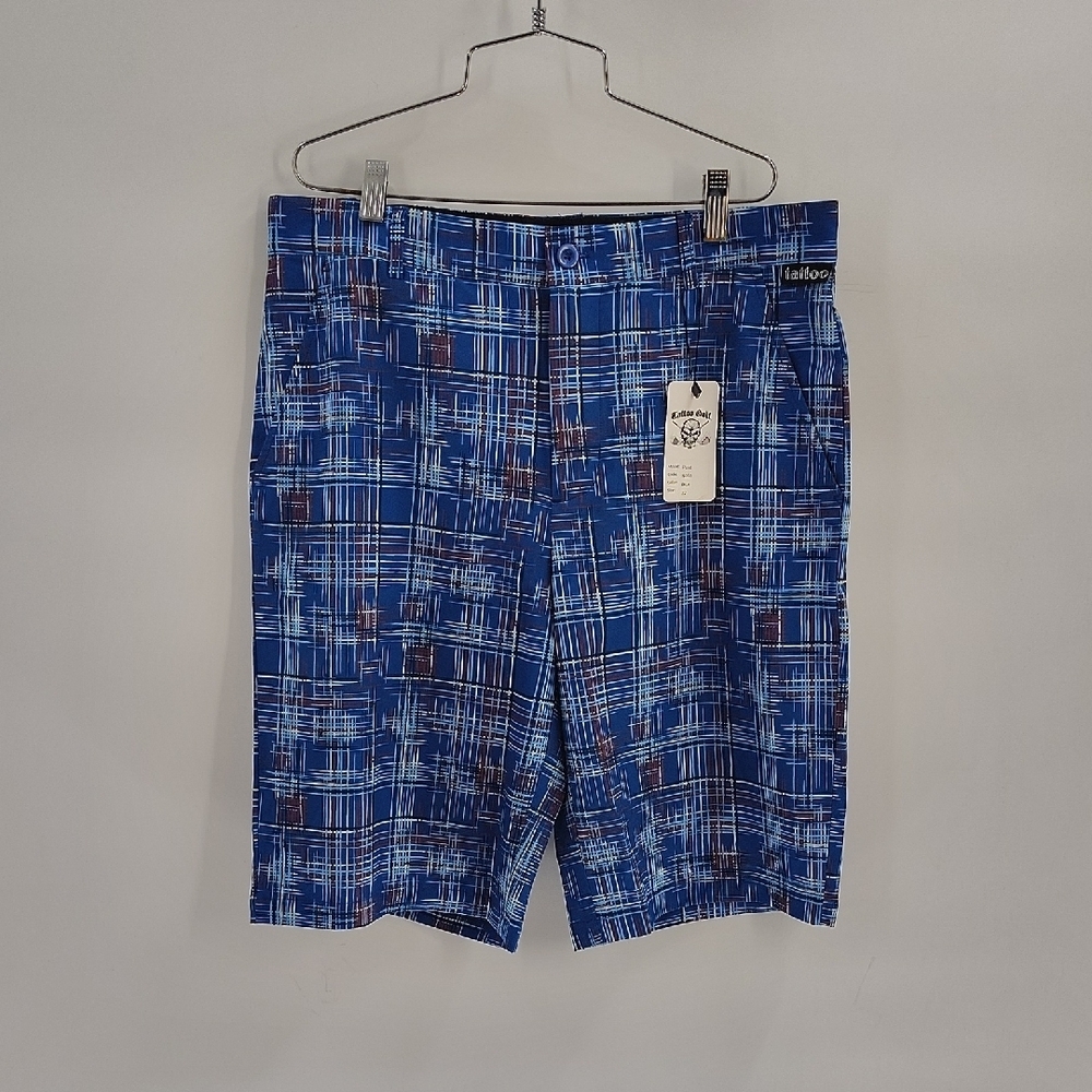 Tattoo Golf Mens Shorts Size 32 Blue Plaid NWT